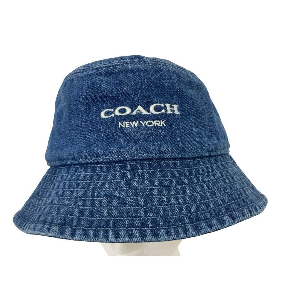 NWT Coach Womens M/L 100% Cotton New York Denim Blue Bucket Hat MSRP $128